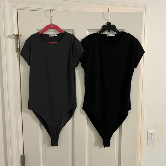 Zara bodysuits with cap sleeves size M black and slate grey - Picture 2 of 11